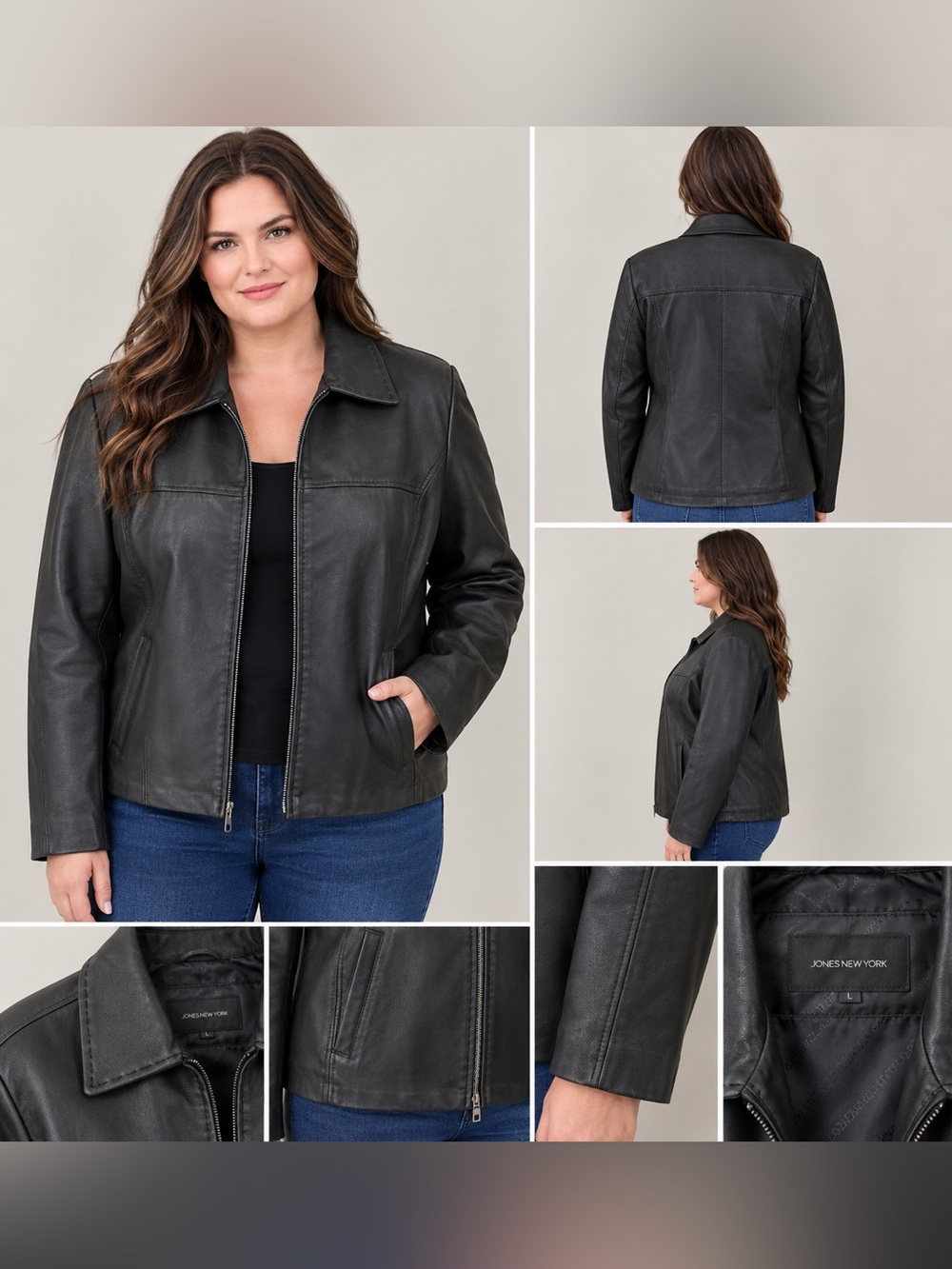 Jones New York Black Leather Zip-Front Jacket!🖤